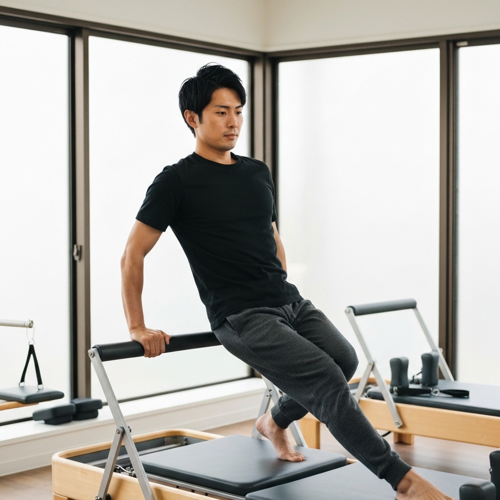 男性がマシンピラティスに通っている様子