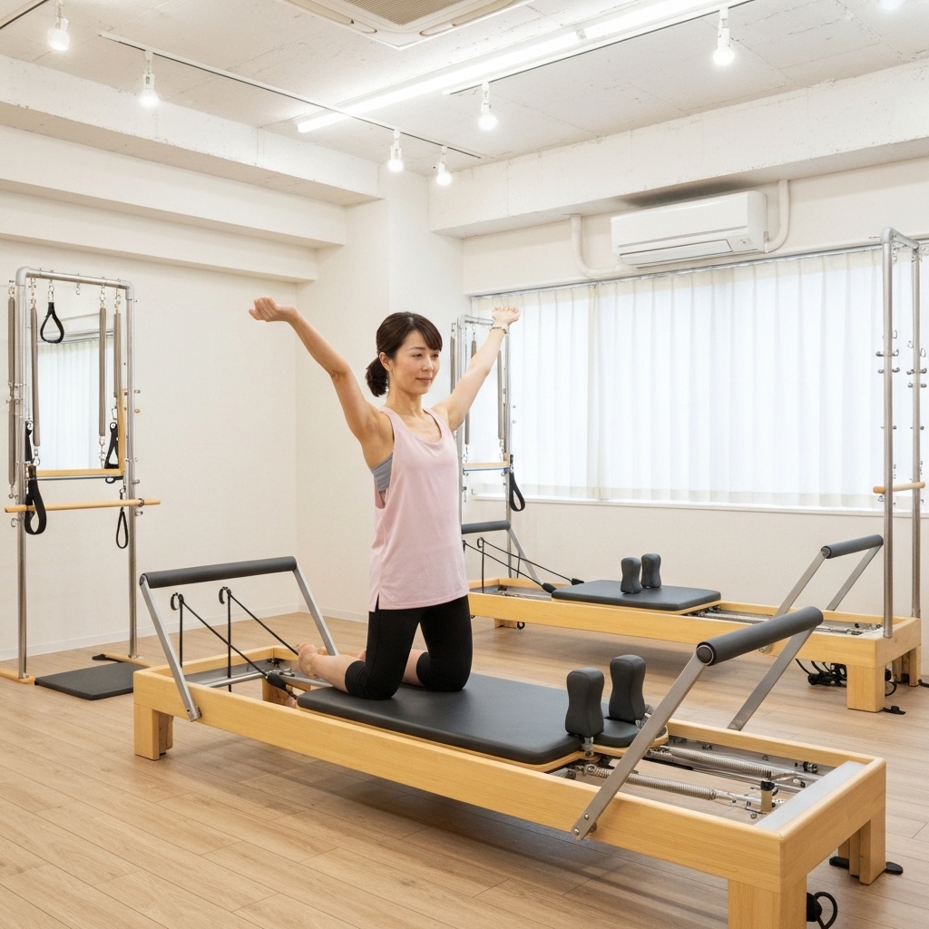 体型を気にせずマシンピラティスを楽しむ女性