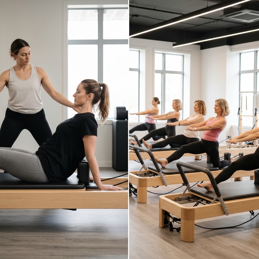 マシンピラティスのパーソナルとグループを比較するイメージ